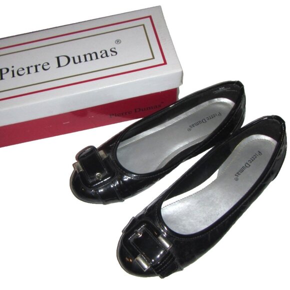 Pierre Dumas Black Patent Leather Buckle Detail Ballet Flats Eden-1 Sz 9 w/ box - Picture 1 of 12